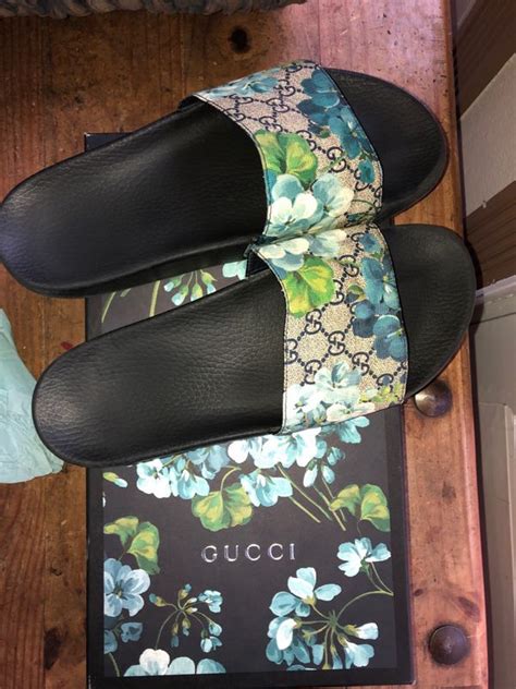 royal blue gucci slides|women's Gucci slides blue flowers.